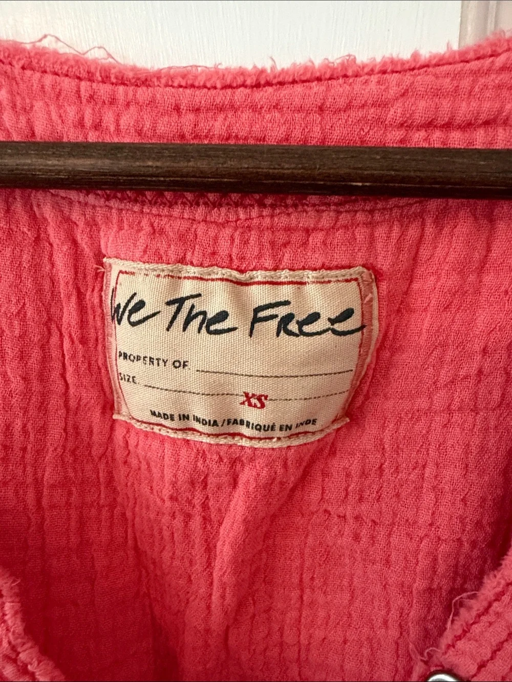 We The Free  Coral Pink Gauze Button Henley Top